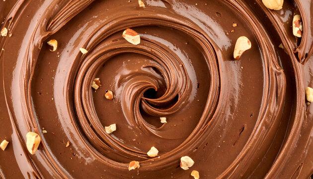 Dark chocolate ganache or hazelnut spread swirl texture