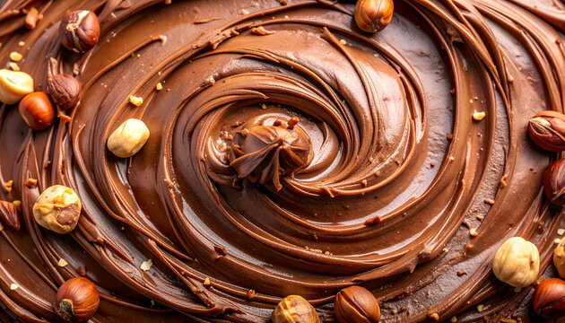 Dark chocolate ganache or hazelnut spread swirl texture