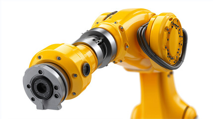 Fototapeta premium Yellow robotic arm for industrial automation, manufacturing robot, automated equipment, production machinery, mechanical system, isolated presentation, with copy space