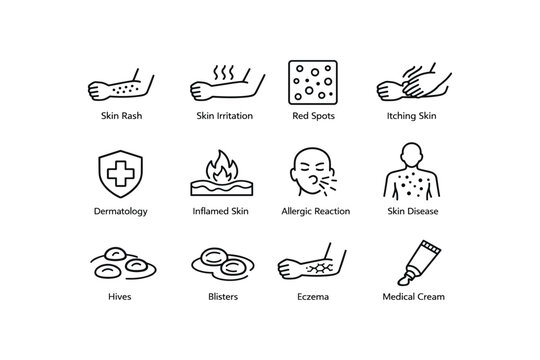 Skin conditions and treatments illustration with icons