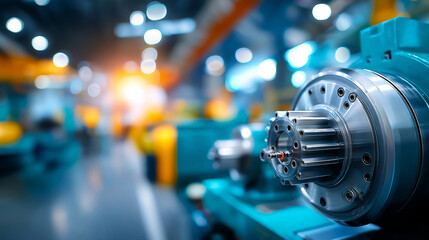 Fototapeta premium Industrial machinery in factory setting, manufacturing equipment, production facility, processing systems, mechanical operations, defocused plant interior, with copy space