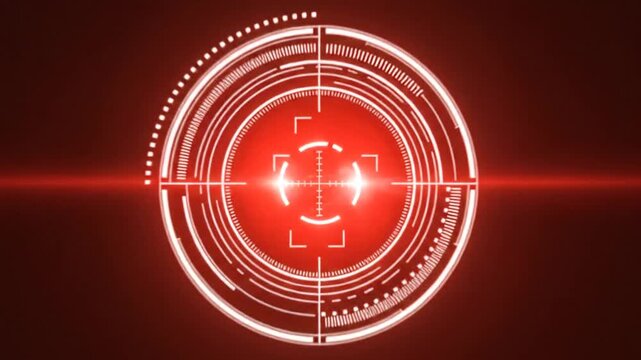 Futuristic aiming sight with crosshairs and circular patterns, glowing on a dark background.