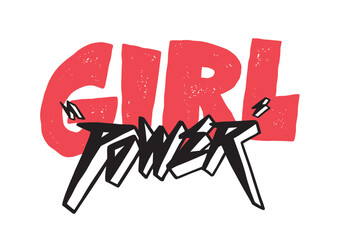 Girl Power. Hand drawn lettering quote in rock music style. Trendy vector illustration.