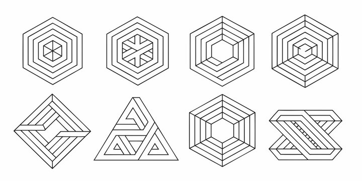 Optical illusions featuring nested geometric shapes and impossible constructions