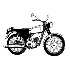 Fototapeta premium Black White Illustration Classic Motorcycle | Clean, isolated vector art for creative projects.