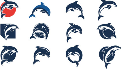 Dolphin Logo Collection, Modern Ocean Animal Emblems and Marine Symbols for Branding, Sports Teams, Surf and Travel Design © MstSuborna