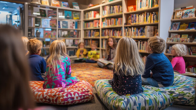 Children enjoying a captivating storytime session in a cozy library
