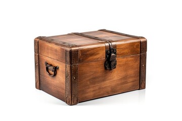 Wood jewely box white background container briefcase.