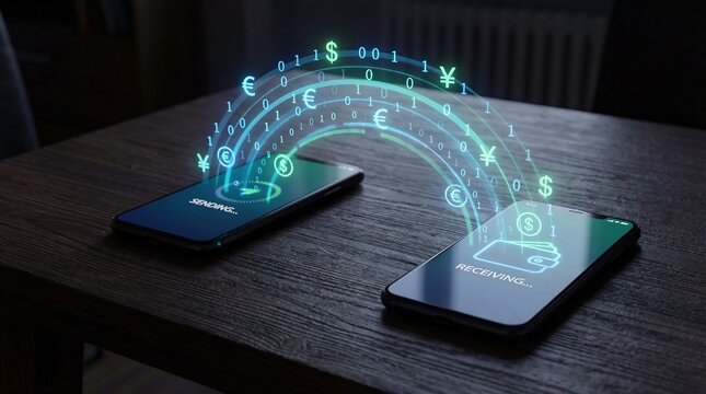 Digital payment transfer between two phones with global currencies exchange