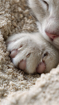 Creamy Colored Kitten Paws Covered in Soft Sand Texture
