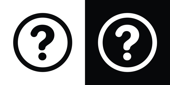 Question mark help icon set in black and white circle outlines. Professional symbol for customer support, FAQ, information, and assistance. Clean vector design for digital interfaces.