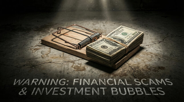 Economic bubble burst money trap warning of dark finance fraud and looming investment crash