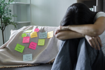 Mental Health Awareness. Individual surrounded by positive affirmations, reflecting on emotional...