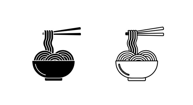 Black and White Icons Showing Noodles Being Lifted from a Bowl with Chopsticks