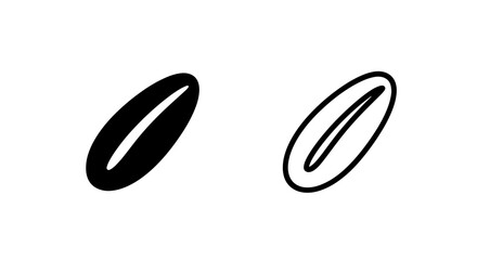 Coffee Bean Icons in Silhouette and Outline, Isolated on White Background