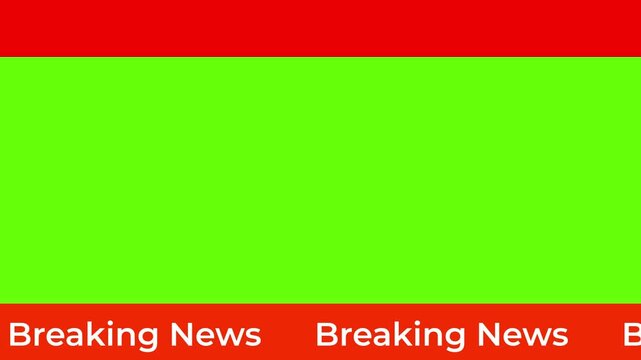 breaking news horizontal scrolling text loop animation on green screen, tv style news lowerthird frame for report, headline and live update