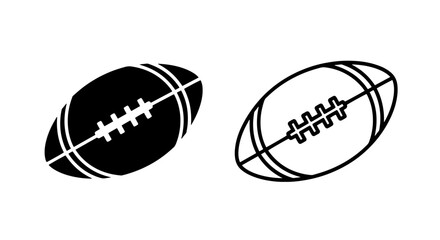 Rugby Ball Icons: Black Silhouette and Outline Ball Graphics