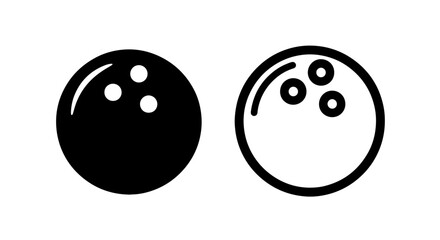 Black and white vector icons of a bowling ball with finger holes, ideal for sports and gaming themes.