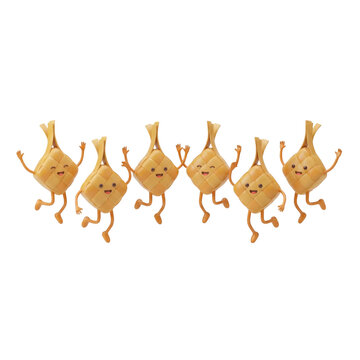 3d ketupat mascots hands up