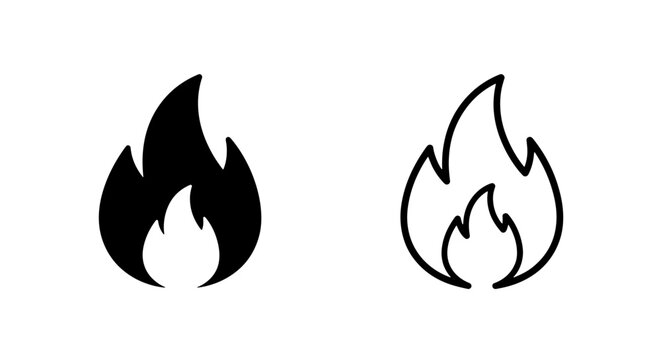 Simple flame icon in solid black and outline, representing fire and heat.