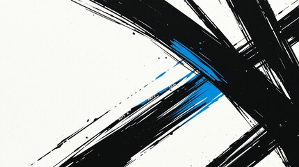 Obraz premium Abstract black and blue brush strokes on a white background, creating a dynamic and modern artistic pattern.
