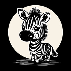 Fototapeta premium Zebra - Niedliche Tier Illustration im Schwarzweiß Stil. Cute Vektor - Zoo Tier.