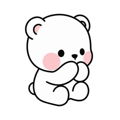 Kawaii White Teddy Bear Character Sitting with Pink Cheeks Vector Illustration