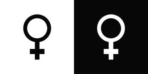 Venus symbol representing female gender and femininity. Simple bold icon for health, sociology, and equality concepts. Includes black on white and white on black versions. © bibin