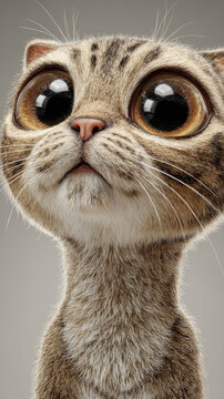 Tabby Kitten with Large Reflective Eyes and Fluffy Fur Studio Portrait