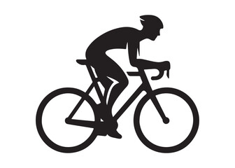 Obraz premium cycling logo silhouette vector, road bicycle race logo silhouette vector illustration, fast cycling transparent silhouette logo, cyclist riding a road bike logo vector silhouette on white background