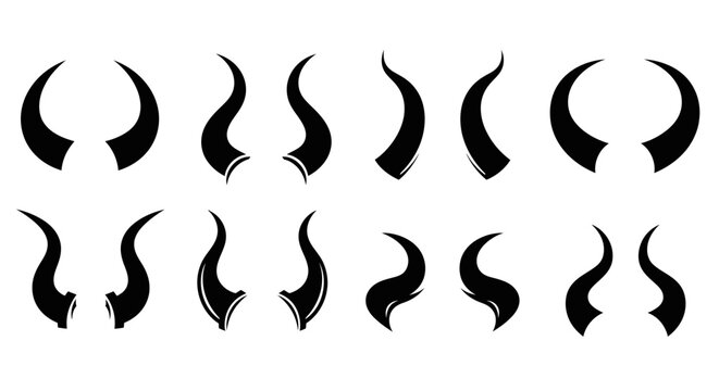 Diverse Collection of Stylized Devil Horns and Demon Antlers Silhouettes