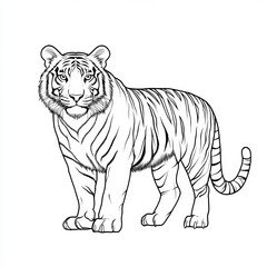 Obraz premium Majestic Bengal Tiger Portrait in Striking Detail, Elegant Wildlife Illustration Depicting Power