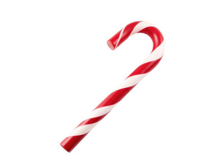 A single red and white striped candy cane against a clean white background
