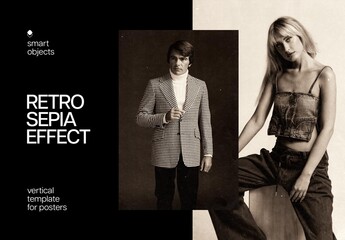 Retro Sepia Poster Photo Effect Mockup