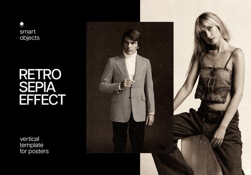 Retro Sepia Poster Photo Effect Mockup