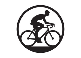 Naklejka premium cycling logo silhouette vector, road bicycle race logo silhouette vector illustration, fast cycling transparent silhouette logo, cyclist riding a road bike logo vector silhouette on white background