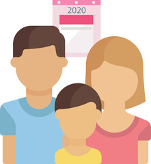 Fototapeta premium Family portrait displayed alongside calendar representing yearly events, schedules, important dates, togetherness.
