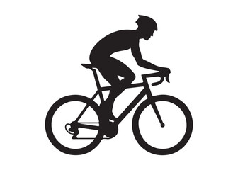 Obraz premium cycling logo silhouette vector, road bicycle race logo silhouette vector illustration, fast cycling transparent silhouette logo, cyclist riding a road bike logo vector silhouette on white background