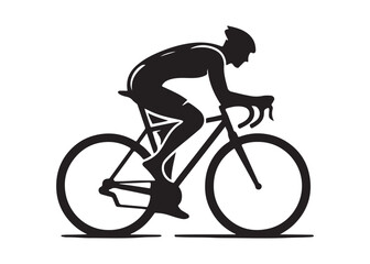 Fototapeta premium cycling logo silhouette vector, road bicycle race logo silhouette vector illustration, fast cycling transparent silhouette logo, cyclist riding a road bike logo vector silhouette on white background