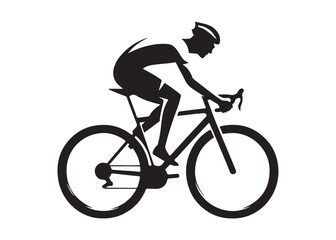 Obraz premium cycling logo silhouette vector, road bicycle race logo silhouette vector illustration, fast cycling transparent silhouette logo, cyclist riding a road bike logo vector silhouette on white background