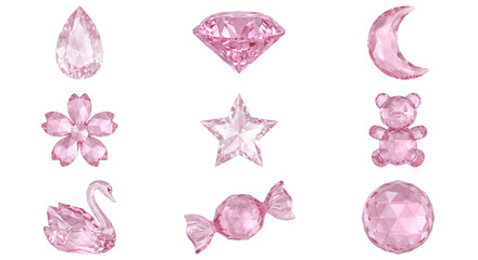 Collection of Pink Crystal Charms: Gemstone, Moon, Flower, Star, Teddy Bear, Swan