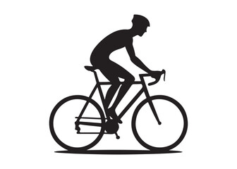 Fototapeta premium cycling logo silhouette vector, road bicycle race logo silhouette vector illustration, fast cycling transparent silhouette logo, cyclist riding a road bike logo vector silhouette on white background