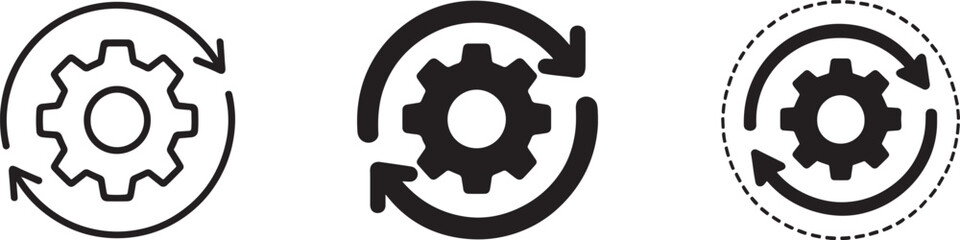 Sync process flat icon set for data update, refresh, transfer and system connection.