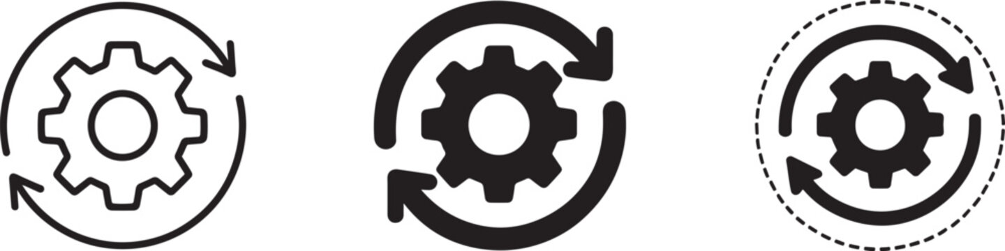 Sync process flat icon set for data update, refresh, transfer and system connection.