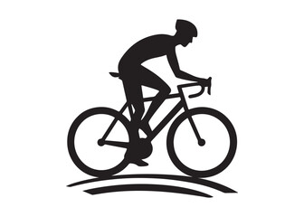 Obraz premium cycling logo silhouette vector, road bicycle race logo silhouette vector illustration, fast cycling transparent silhouette logo, cyclist riding a road bike logo vector silhouette on white background