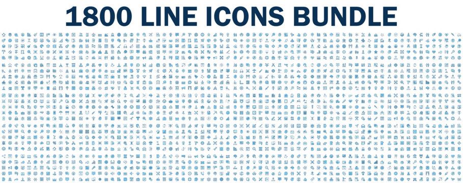 Mega set of vector thin line icons. Editable stroke. Contains such icon collection as social media, business, teamwork, commerce, security, office workspace, customer service. Linear pictogram pack.