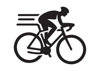 Obraz premium cycling logo silhouette vector, road bicycle race logo silhouette vector illustration, fast cycling transparent silhouette logo, cyclist riding a road bike logo vector silhouette on white background