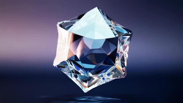 A floating, faceted crystalline object with colorful refractions against a gradient background