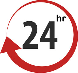 Round clock icon represents continuous vehicle support, availability, service operating nonstop throughout day, night.