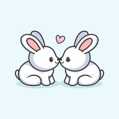 Obraz premium Two Cute Bunnies Kissing With Heart Illustration for Icon, sticker and other uses, hand drawn vector style